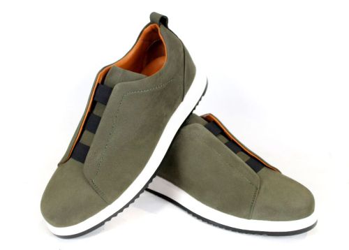 pantofi bărbătești nubuc natural kaki fără șireturi cu elastice și talpă sport