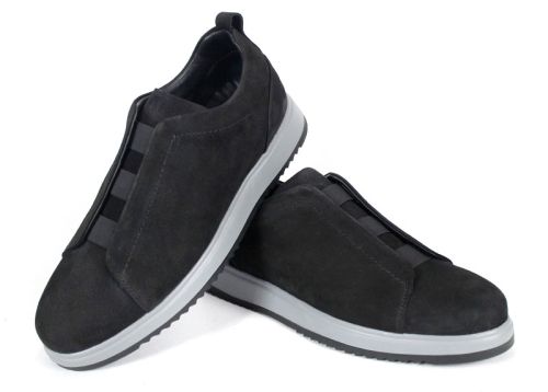 pantofi bărbătești nubuc natural kaki fără șireturi cu elastice și talpă sport