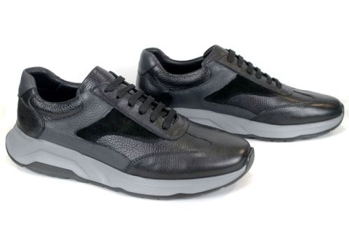 pantofi sport bărbătești Élan Gris din piele naturală și velur negru și gri cu talpă flexibilă gri