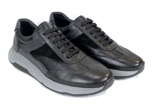 pantofi sport bărbătești Élan Gris din piele naturală și velur negru și gri cu talpă flexibilă gri