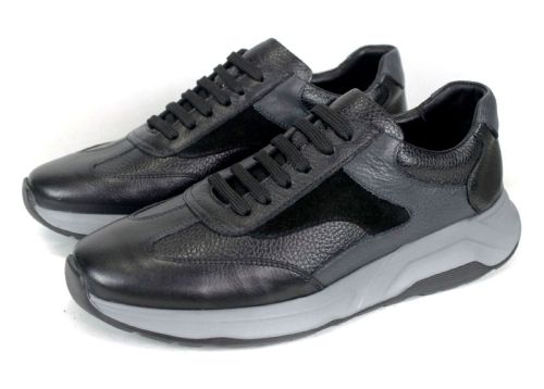 pantofi sport bărbătești Élan Gris din piele naturală și velur negru și gri cu talpă flexibilă gri