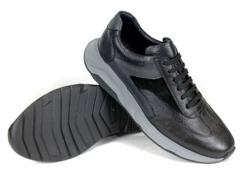 pantofi sport bărbătești Élan Gris din piele naturală și velur negru și gri cu talpă flexibilă gri