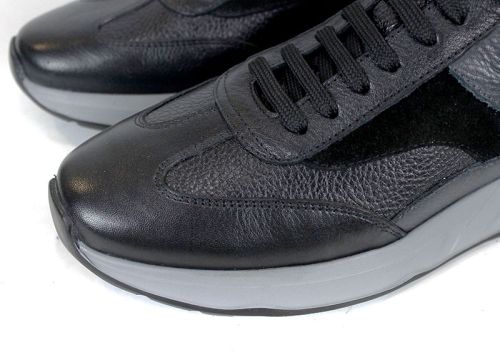 pantofi sport bărbătești Élan Gris din piele naturală și velur negru și gri cu talpă flexibilă gri