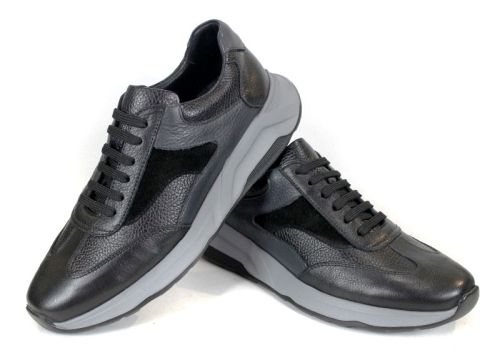 pantofi sport bărbătești Élan Gris din piele naturală și velur negru și gri cu talpă flexibilă gri