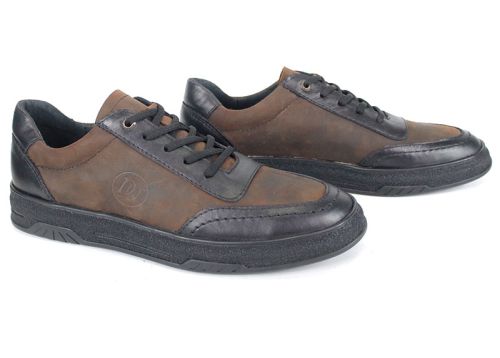 pantofi casual bărbați Noir Rustique din piele naturală neagră și maro
