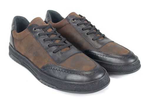 pantofi casual bărbați Noir Rustique din piele naturală neagră și maro