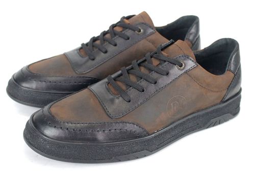 pantofi casual bărbați Noir Rustique din piele naturală neagră și maro