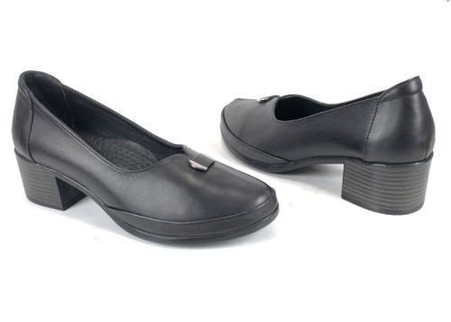 Pantofi damă Linea Classica din piele naturală, negri, cu toc mediu stabil și design clasic.