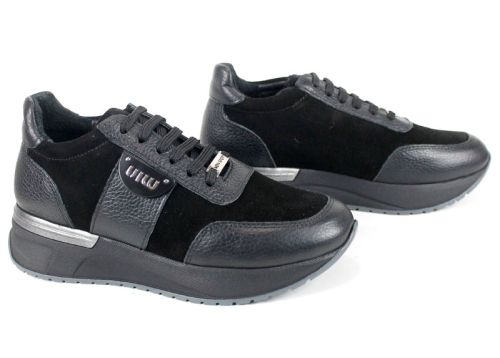 Pantofi sport damă Bruna Forte – piele naturală și velur, negri, cu talpă flexibilă.