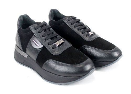 Pantofi sport damă Bruna Forte – piele naturală și velur, negri, cu talpă flexibilă.