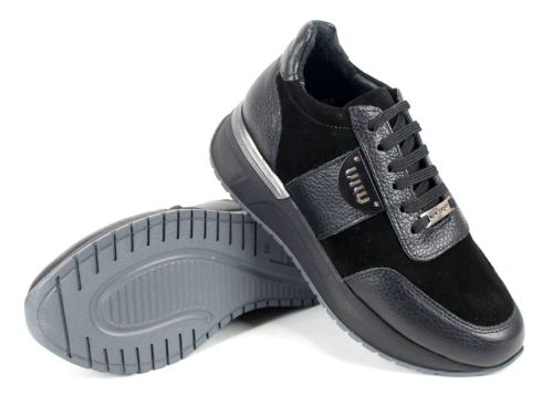 Pantofi sport damă Bruna Forte – piele naturală și velur, negri, cu talpă flexibilă.