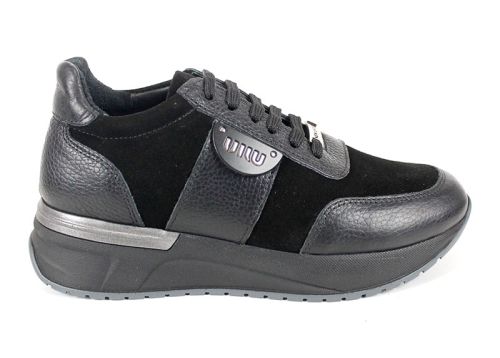 Pantofi sport damă Bruna Forte – piele naturală și velur, negri, cu talpă flexibilă.