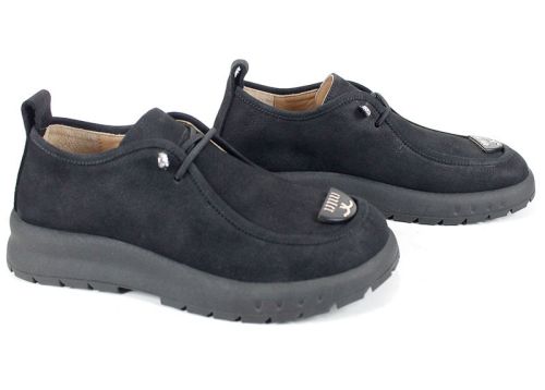 Pantofi damă Linea Libera din nubuc natural cu șireturi elastice și talpă din cauciuc – culoare negru