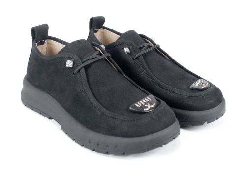 Pantofi damă Linea Libera din nubuc natural cu șireturi elastice și talpă din cauciuc – culoare negru