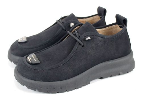 Pantofi damă Linea Libera din nubuc natural cu șireturi elastice și talpă din cauciuc – culoare negru