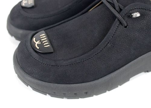 Pantofi damă Linea Libera din nubuc natural cu șireturi elastice și talpă din cauciuc – culoare negru