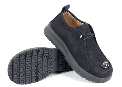 Pantofi damă Linea Libera din nubuc natural cu șireturi elastice și talpă din cauciuc – culoare negru