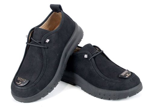 Pantofi damă Linea Libera din nubuc natural cu șireturi elastice și talpă din cauciuc – culoare negru