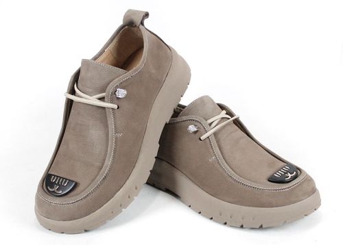 Pantofi damă Linea Libera din nabuc natural, vison, cu șireturi elastice și talpă din cauciuc.