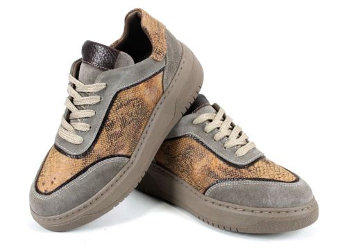 Pantofi sport damă premium Serpente Visone din velur vison și print șarpe, cu talpă cusută din cauciuc.