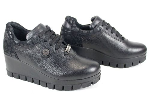Pantofi damă casual Fortis Linea – piele naturală floater și velur croco, platformă medie cu talpă de iarnă