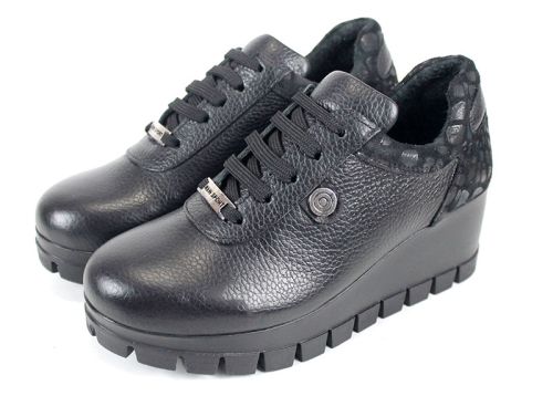 Pantofi damă casual Fortis Linea – piele naturală floater și velur croco, platformă medie cu talpă de iarnă