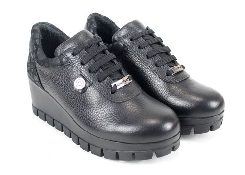 Pantofi damă casual Fortis Linea – piele naturală floater și velur croco, platformă medie cu talpă de iarnă