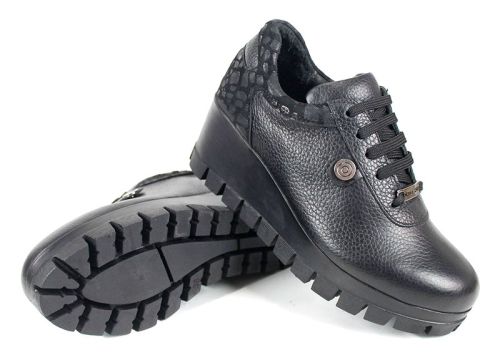 Pantofi damă casual Fortis Linea – piele naturală floater și velur croco, platformă medie cu talpă de iarnă