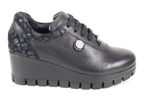 Pantofi damă casual Fortis Linea – piele naturală floater și velur croco, platformă medie cu talpă de iarnă