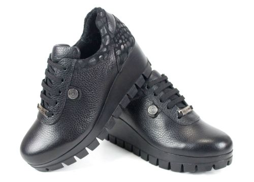 Pantofi damă casual Fortis Linea – piele naturală floater și velur croco, platformă medie cu talpă de iarnă