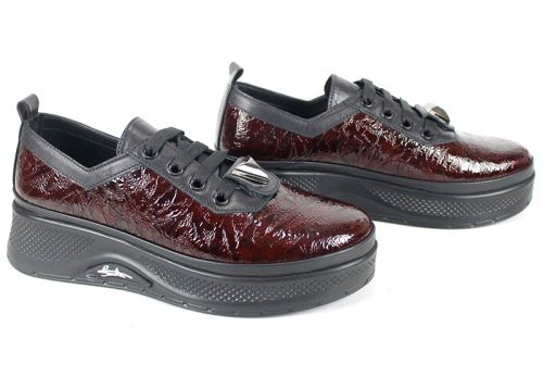 Pantofi damă Scala Moda bordo – model fashion din lac presat și piele naturală, cu platformă și detaliu metalic