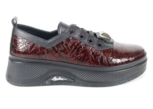Pantofi damă Scala Moda bordo – model fashion din lac presat și piele naturală, cu platformă și detaliu metalic