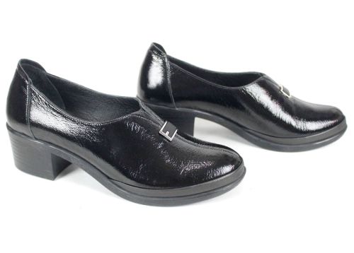 Pantofi damă Lusso Forte din lac natural negru cu toc mediu stabil