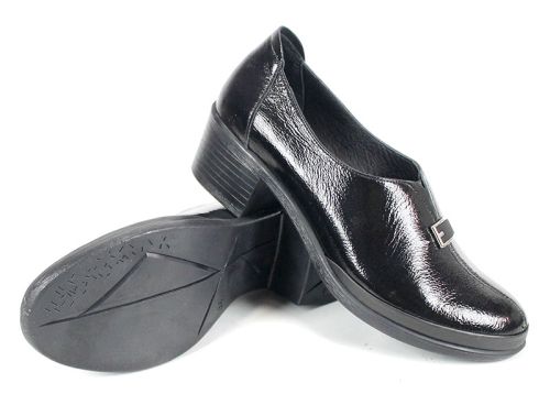 Pantofi damă Lusso Forte din lac natural negru cu toc mediu stabil