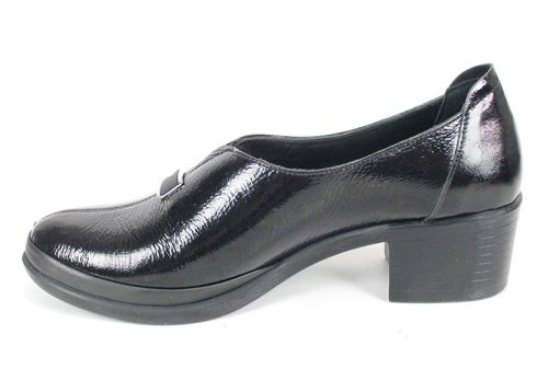 Pantofi damă Lusso Forte din lac natural negru cu toc mediu stabil