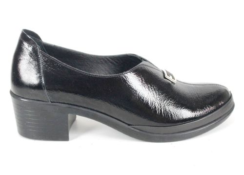 Pantofi damă Lusso Forte din lac natural negru cu toc mediu stabil