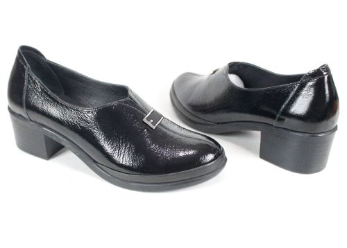Pantofi damă Lusso Forte din lac natural negru cu toc mediu stabil