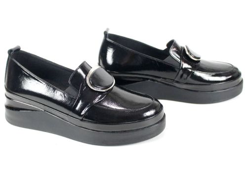 Pantofi damă Lucente Nero din lac natural negru cu platformă joasă