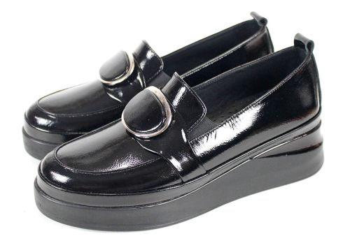Pantofi damă Lucente Nero din lac natural negru cu platformă joasă