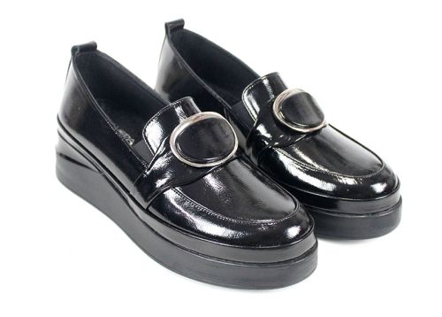 Pantofi damă Lucente Nero din lac natural negru cu platformă joasă