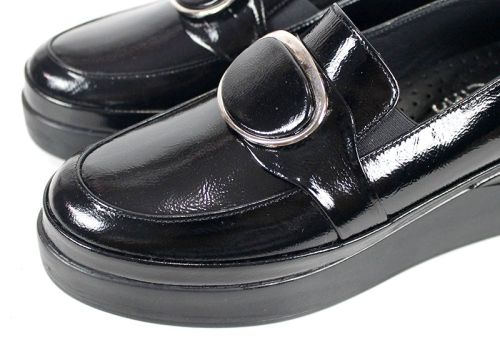 Pantofi damă Lucente Nero din lac natural negru cu platformă joasă