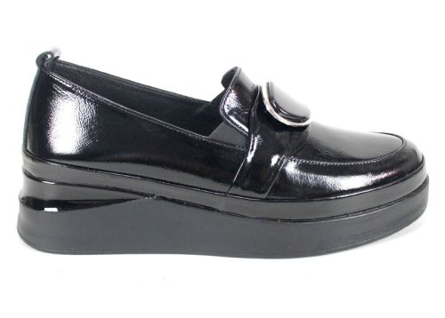 Pantofi damă Lucente Nero din lac natural negru cu platformă joasă