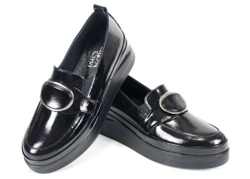 Pantofi damă Lucente Nero din lac natural negru cu platformă joasă