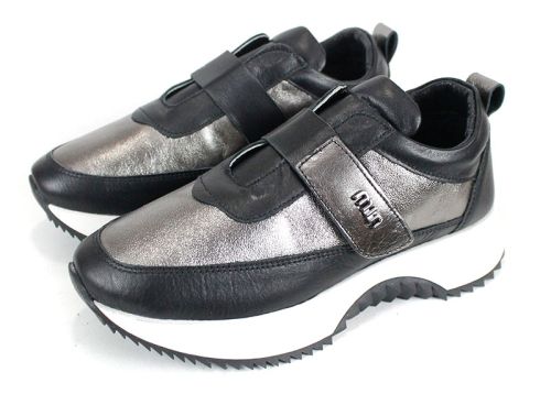 Pantofi sport dama Nova Stella din piele naturală – negru și platină