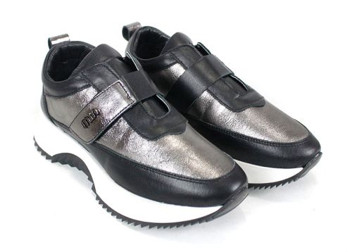 Pantofi sport dama Nova Stella din piele naturală – negru și platină