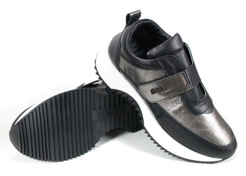 Pantofi sport dama Nova Stella din piele naturală – negru și platină