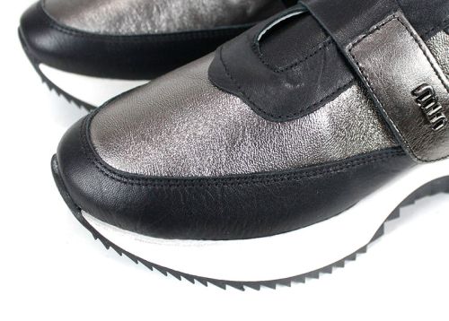 Pantofi sport dama Nova Stella din piele naturală – negru și platină