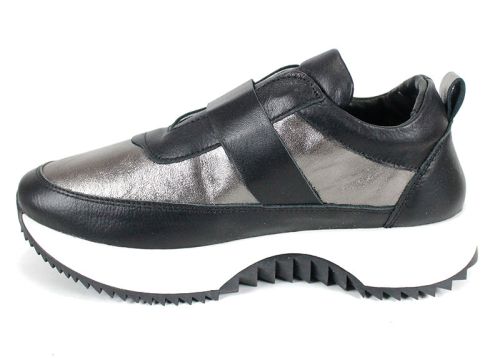 Pantofi sport dama Nova Stella din piele naturală – negru și platină