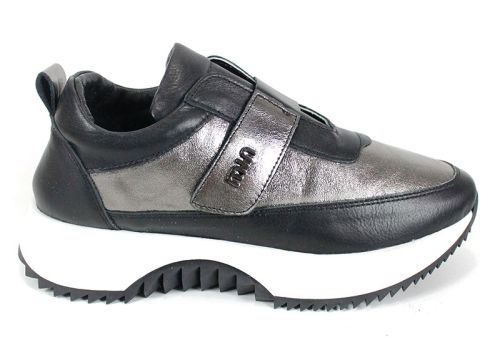 Pantofi sport dama Nova Stella din piele naturală – negru și platină