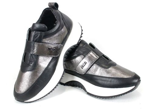 Pantofi sport dama Nova Stella din piele naturală – negru și platină
